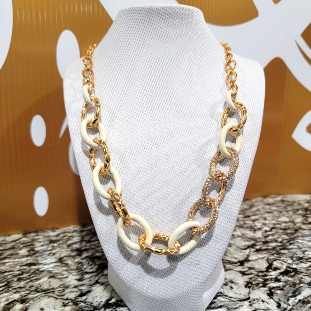 EXTREMELY RARE RETIRED BRIGHTON PEBBLE PAVE GOLD PLATED LARGE LINK NECKLACE